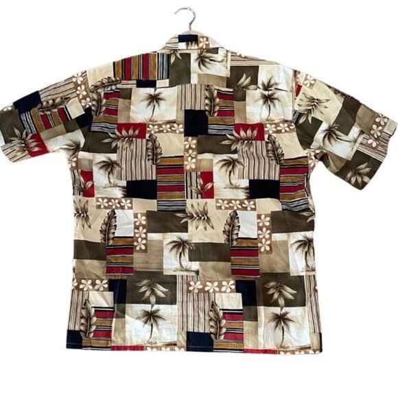 Pierre Cardin Mens Hawaiian Shirt L Short Sleeve Tropical Print 100% Cotton Beig - Picture 2 of 6